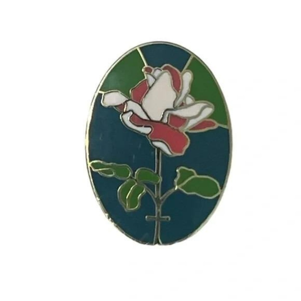 Cloisonne Enamel Rose Cross Lapel Vest Hat Pin A28